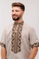 Мужская серая вышитая рубашка с короткими рукавами Дуб