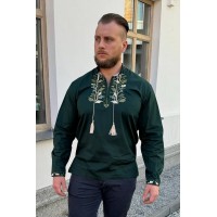 Green men's embroidered shirt with Forest Spirit embroidery