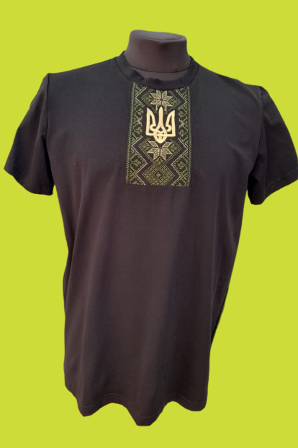 Embroidered t-shirt for men, black Coat of arms smooth