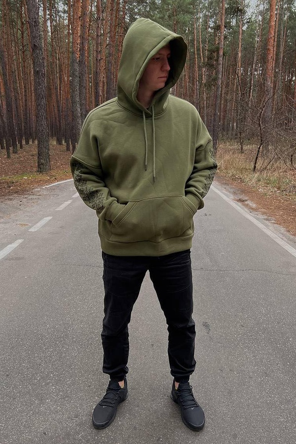 Худи мужской хаки с вышивкой на рукаве Январь, XXXL