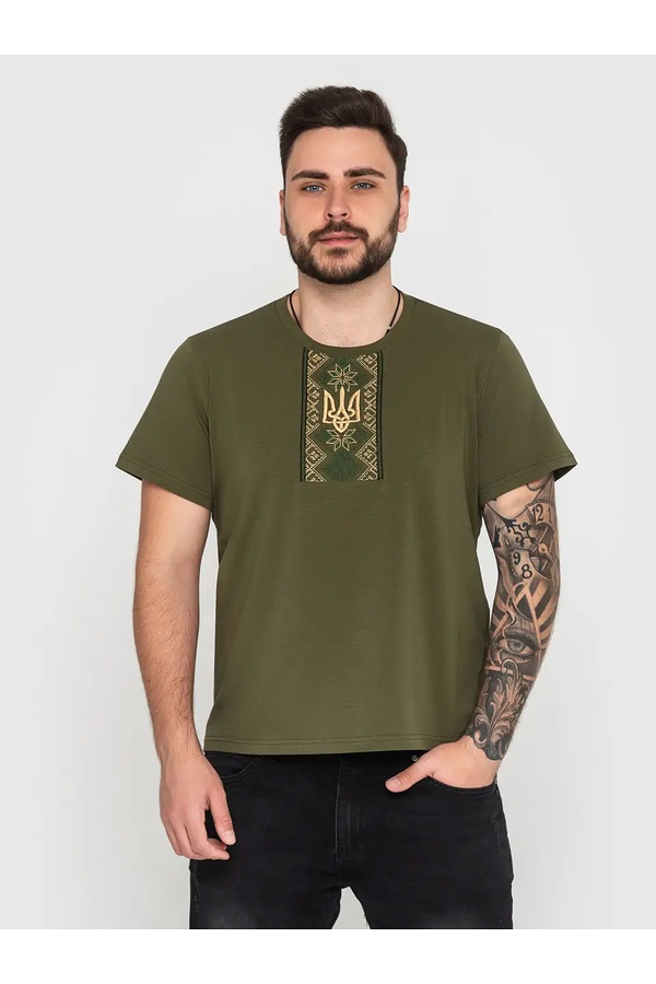 Embroidered t-shirt for men, black Coat of arms smooth