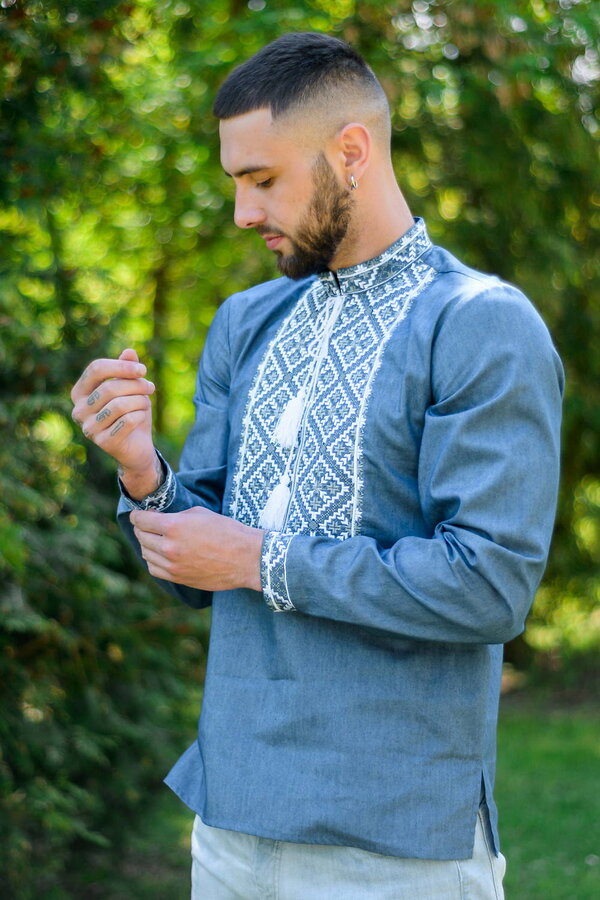Blue men's embroidered shirt Silolub