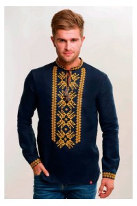 Svobodan, dark blue embroidered shirt with yellow embroidery