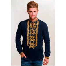 Svobodan, dark blue embroidered shirt with yellow embroidery