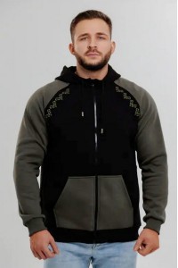 Men's warm hoodie with fleece Vohnedar khaki