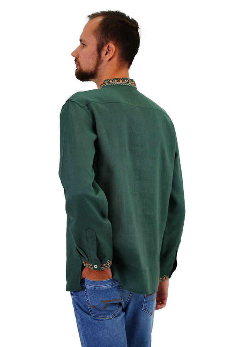 Men's embroidered shirt Bazhan green linen