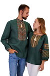 Men's embroidered shirt Bazhan green linen