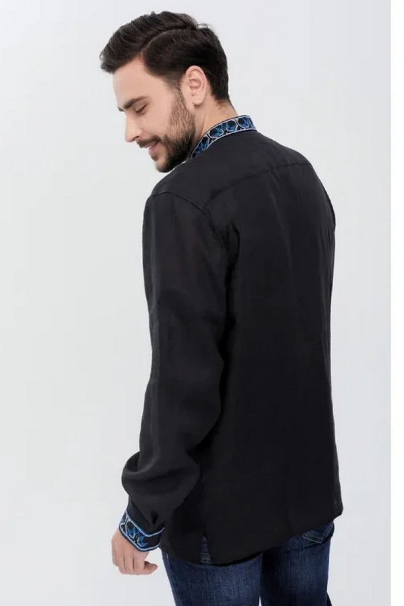 Black men's embroidered shirt with long sleeves Myroslav
