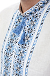 White men's embroidered shirt (vyshyvanka) with blue embroidery and long sleevesyroslav