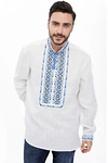 White men's embroidered shirt (vyshyvanka) with blue embroidery and long sleevesyroslav