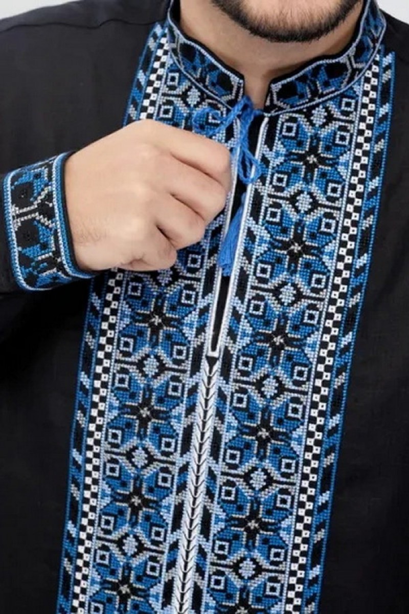 Black men's embroidered shirt with long sleeves Myroslav