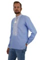 Podolyan, a vyshyvanka for a boy made of gray linen with blue embroidery