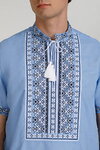 Men's shirt blue linen with cross-stitch embroidery Peresvit