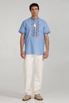Men's shirt blue linen with cross-stitch embroidery Peresvit