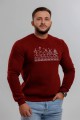 Men's warm burgundy sweatshirt with embroidery and fleece lining, Winter