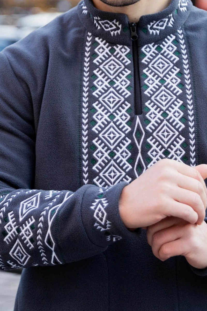 Мужской флисовый свитшот графитовый с вышивкой Демьян, S