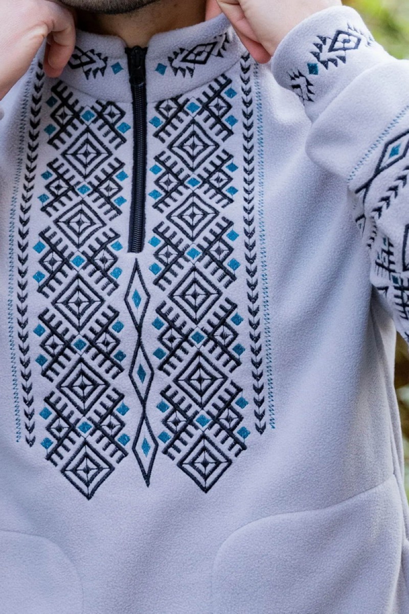 Мужской флисовый свитшот серый с вышивкой Демьян, S