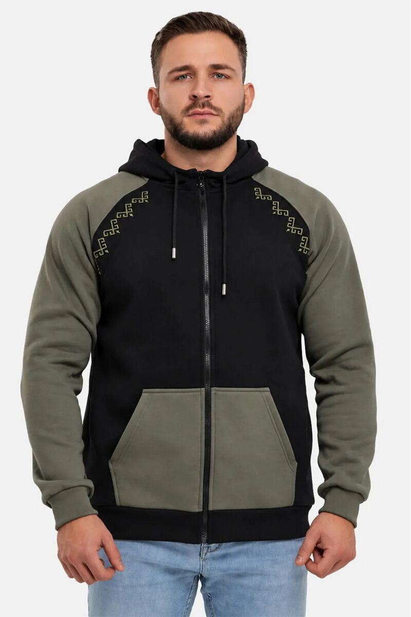 Men's warm hoodie with fleece Vohnedar khaki
