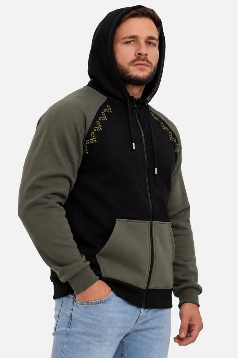 Men's warm hoodie with fleece Vohnedar khaki