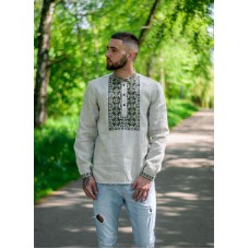 Men's embroidered shirt on gray linen Peruniv Tsvit