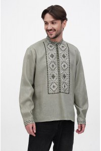 Men's gray linen embroidered shirt "Oleksa"