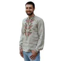 Men's embroidered Bird made of natural linen
