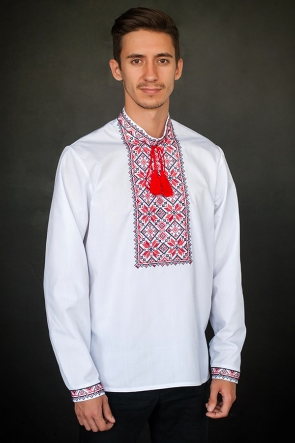 Men's Neboslav long-sleeved embroidered shirt with red embroidery