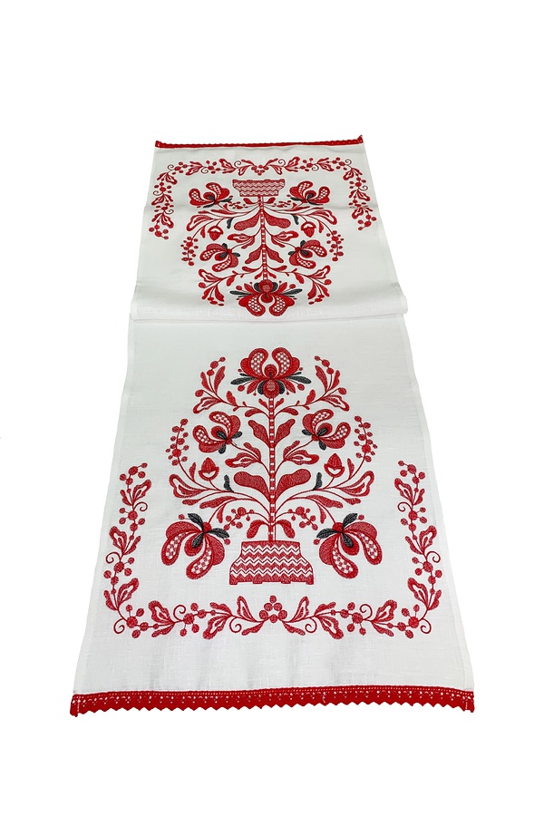 Белая салфетка с красной вышивкой Святковий, 150*43
