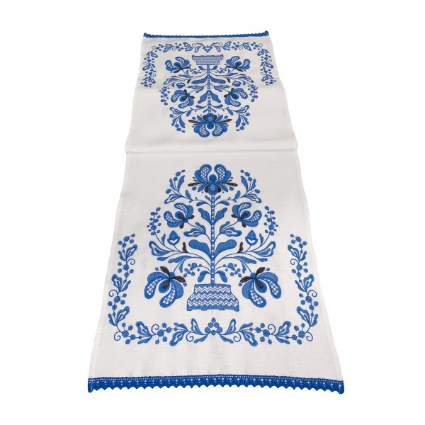 White towel with blue embroidery Tree of Life, 150*43