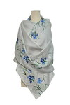 Women's gray scarf made of thin linen with Iris embroidery