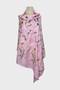Women's pink Charm scarf, a scarf made of fine linen with delicate embroidery