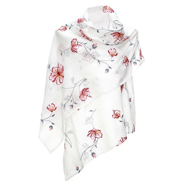 Women's white scarf made of fine linen with Emily embroidery
