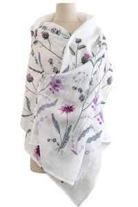 Women's white scarf made of fine linen with embroidery Charm
