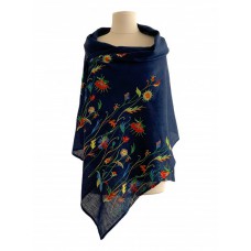 Шарф женский синий Лидия, шарф из тонкого льна с изящной вышивкой. Размер 70*195