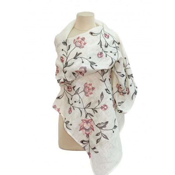 Women's milk scarf Lydia, scarf made of thin linen with delicate embroidery. Size 70*195