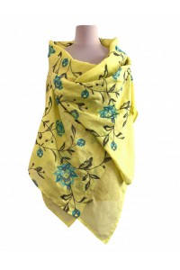 Women's yellow Lydia scarf, a scarf made of fine linen with delicate embroidery. Size 70*195