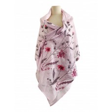 Шарф женский розовый Лидия, шарф из тонкого льна с изящной вышивкой. Размер 70*195