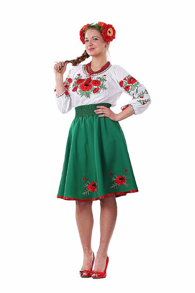 Юбка к вышиванке Маковая роса (гладкий габардин)