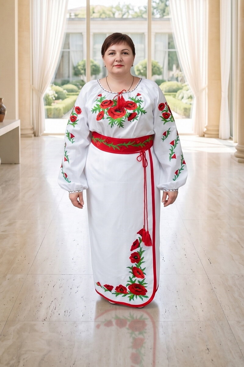 Плахта с вышивкой Маковая роса на белом габардине