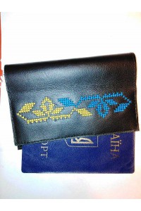 Embroidered leather passport cover