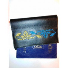 Embroidered leather passport cover