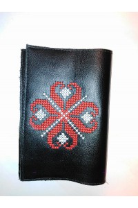 Embroidered leather cover for the passport in red and white