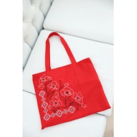 Red shopper bag with poppy embroidery