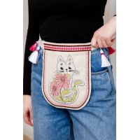 Embroidered bag with belt Cat Murchik (beige melange)