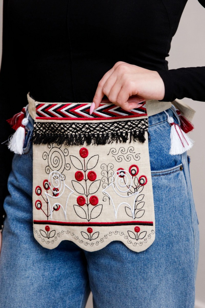 Гаман-ладунка, вышитая поясом Барашки (беж-меланж)