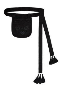 Гаман-ладунка чорний льняний вишитий з поясом Квітка