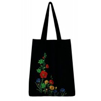 Black shopper with embroidered Colorful flowers