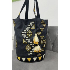 Black bag with embroidery Tripolye mosaic