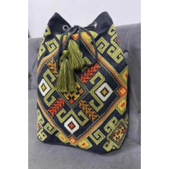 Black bag with green embroidery of Podillia colors