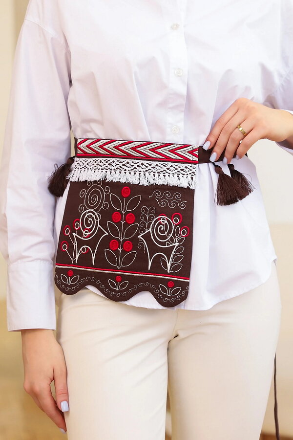 Embroidered bag with belt (beige melange)